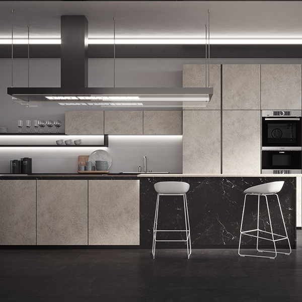 Kitchen surfaces: 3433 Marquina, 3467 Aurina