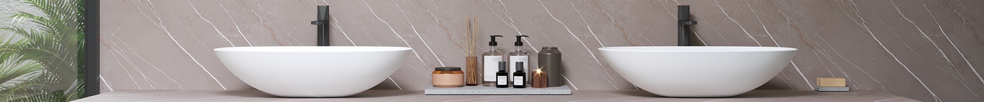 Bathroom surfaces: Arpa HPL 3447 Pulpis Light Kèr finish